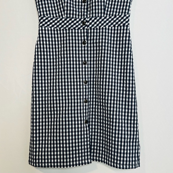 J. Crew Cotton Navy & White Gingham-Print V-Neck Button-Front Dress. Size 2. - Picture 5 of 13